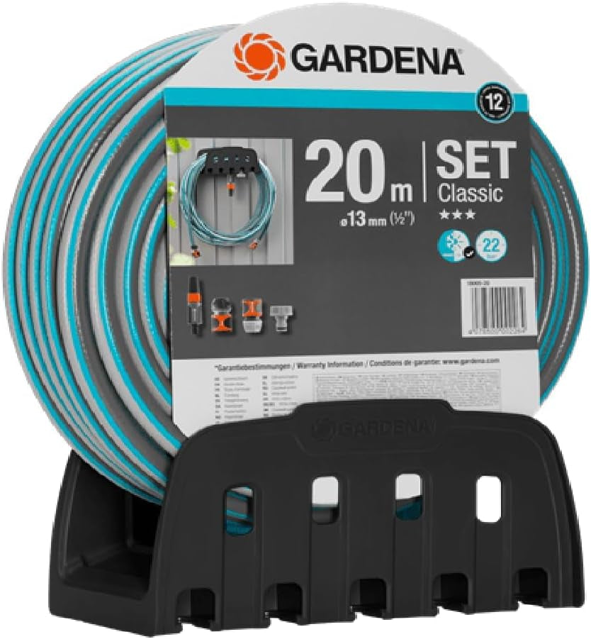 Avvolgitubo da parete Gardena Classic 60 con avvolgitubo guidatubo: Per un facile montaggio a parete, con sistema antigoccia, attacco ad angolo, grande capacità, salvaspazio (2650-88)