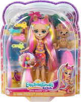 Bambole Enchantimals, Bambola Deluxe con Capelli Sunshine Beach e Amico Animale, Bambola Piccola con Gonna Staccabile e Accessori, Regali per Bambini, HTJ70 Naty Shop Dolls
