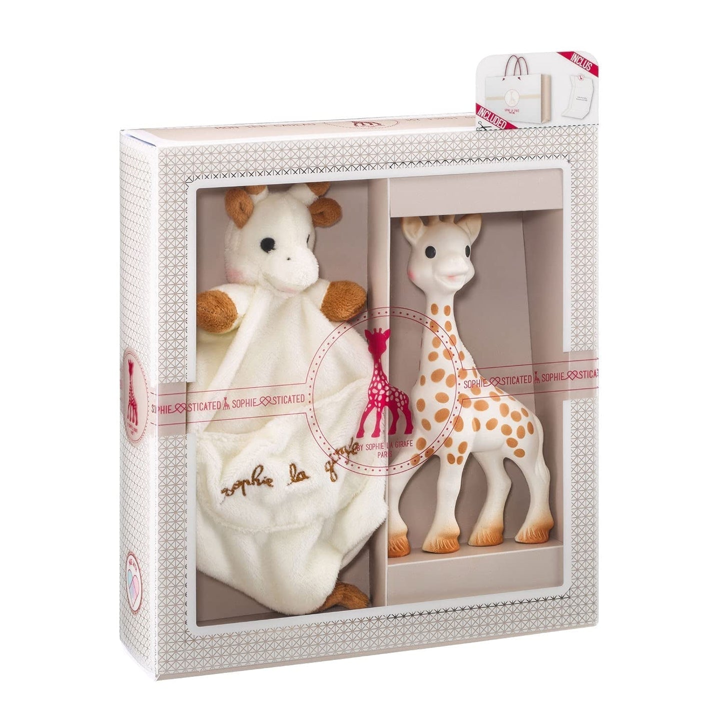 Set regalo di compleanno Sophie la giraffa Pouet sonaglino sophisticated 00012 Jucarii Bebe Naty Shop Set regalo unicolor Sophie La Girafe per la dentizione del bambino e peluche