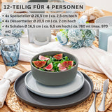 SÄNGER Leeds | Set di stoviglie in gres da 12 pezzi Set di piatti piani per 4 persone (4 piatti piani, 4 piatti dessert, 4 ciotole), stoviglie colorate antigraffio | LA COLLEZIONE DI VALORE