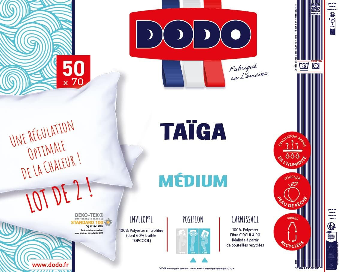 DODO Cuscino 2 pezzi, 50 X 70 cm, Comfort medio, Cuscino sintetico Taiga, Sensazione ultra morbida e traspirante, Lavabile in lavatrice a 40 °C Cuscini standard Naty Shop