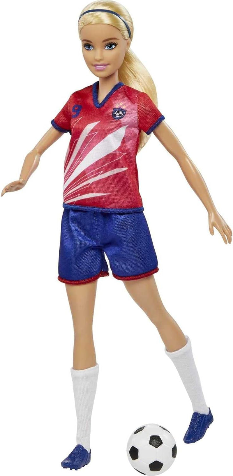 Serie Barbie You Can Be Anything, Calciatrice, Calciatrice dai capelli biondi, Maglia rossa e blu, Palla, Accessori, Bambola inclusa, Regalo per 3 anni e oltre, HCN17