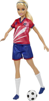 Serie Barbie You Can Be Anything, Calciatrice, Calciatrice dai capelli biondi, Maglia rossa e blu, Palla, Accessori, Bambola inclusa, Regalo per 3 anni e oltre, HCN17