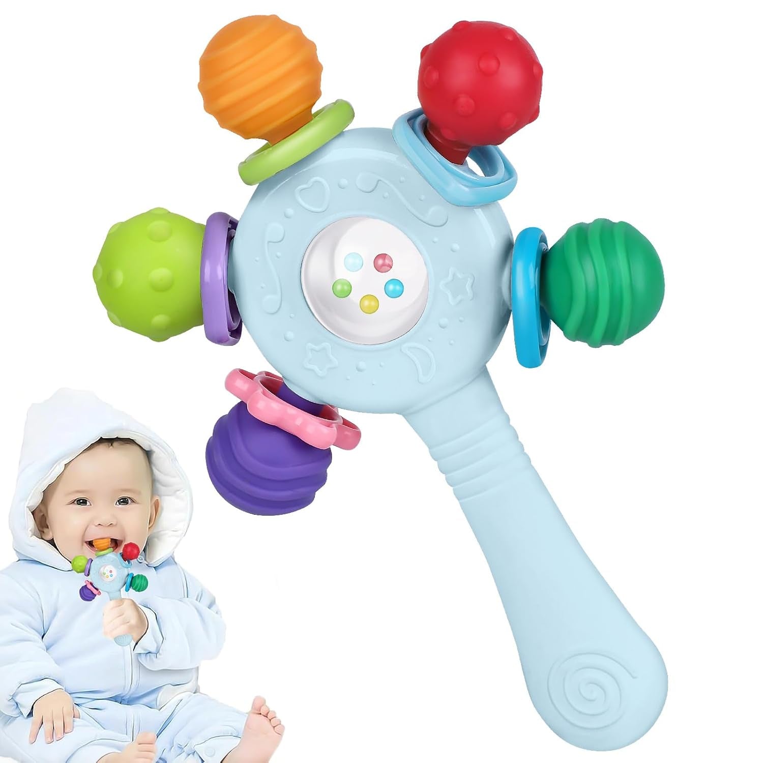 Massaggiagengive per neonati per uso alimentare - Senza BPA, design resistente al soffocamento, impugnatura rinforzata, adatti per l'udito e lo sviluppo dei denti, ideali per bambini da 0 a 36 mesi (Bianco)