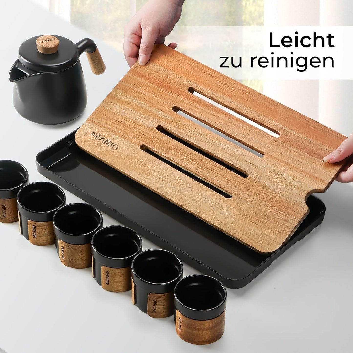 MIAMIO - Set da tè giapponese/cinese 6 x 100 ml / Teiera asiatica da 620 ml con infusore per il tè, set da teiera tradizionale giapponese per amanti del tè/uomini/donne (nero)