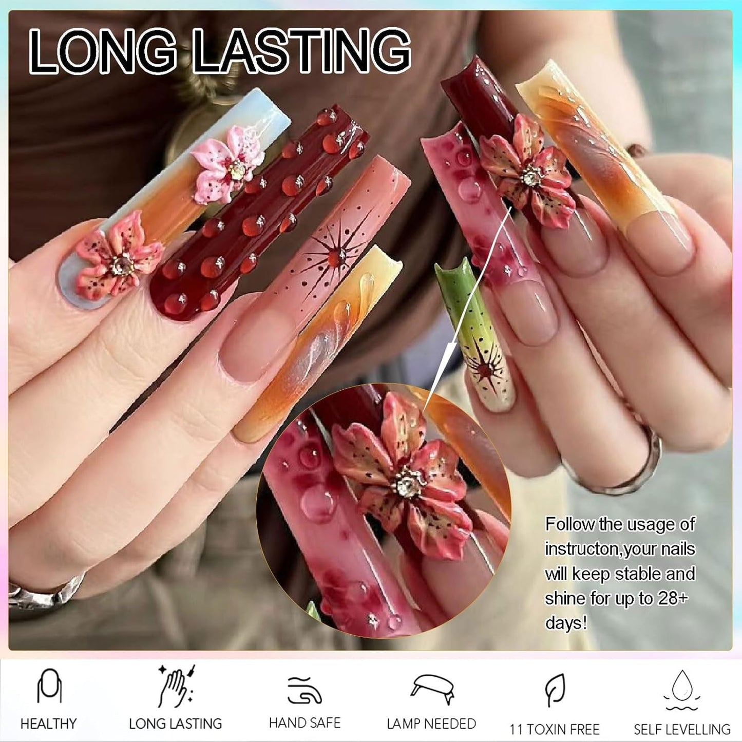 NAILGIL Smalto per unghie gel solido, Colla per unghie gel solido, Scultura per nail art 3D con set di strumenti, Salone per la casa fai-da-te, Trasparente 15G