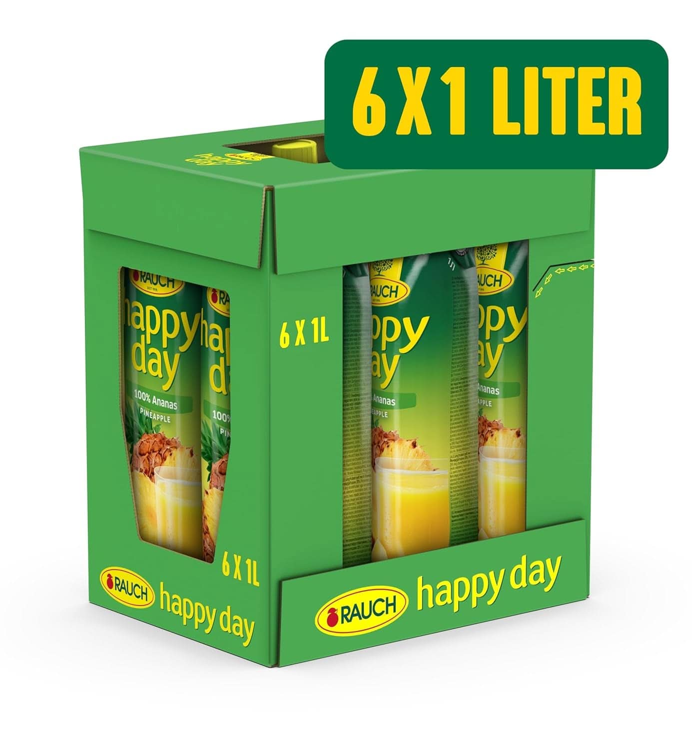 Rauch Happy Day Ananas | Esplosione di sapori tropicali | A base di succo d'ananas concentrato al 100% | 6 x 1 litro, Tetra Prisma Bevande analcoliche Naty Shop
