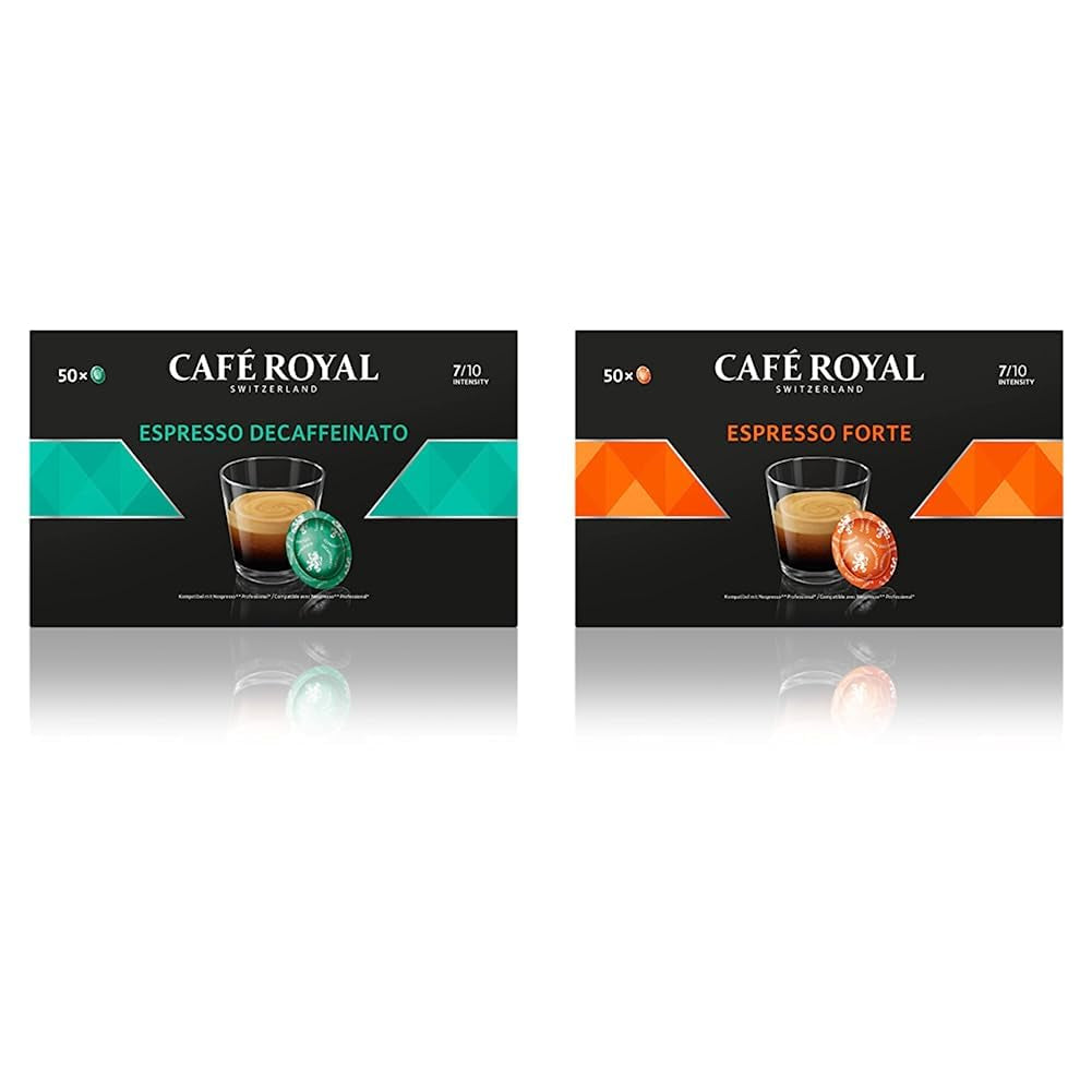 Espresso Forte 50 cialde per macchina professionale Nespresso - Intensità 7/10 - UTZ-zertifiziert & Espresso Decaffeinato 50 cialde per macchina professionale Nespresso - Intensità 7/10