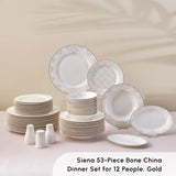 Karaca Elegance Bone Siena Set di stoviglie per 12 persone, moderno set di stoviglie in porcellana, set di stoviglie con ciotole fondi, piatto da portata, piatti fondi, piatti da dessert - Bianco e Oro