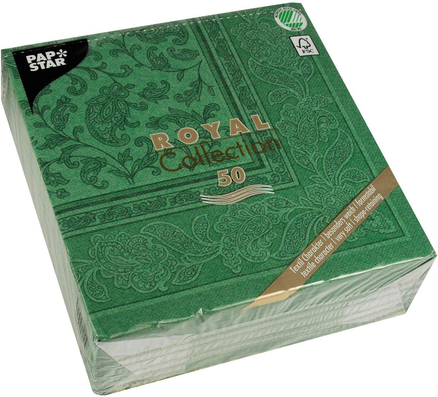 50 tovaglioli "ROYAL Collection" piega 1/4 40 Cm X 40 Cm verde scuro "Ornamenti"