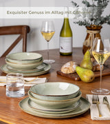 GBhome Set di stoviglie in ceramica per 6 persone, smalto reattivo da 24 pezzi, fatto a mano, adatto per microonde e lavastoviglie, set di ciotole e piatti, Desret Sage GDW007GY-24P-EU