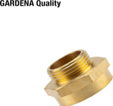 Gardena Nipplo filettato riduttore in ottone: connettore in ottone per riduttore filettato ad es. per pompe, filettatura esterna 33,3 mm (G 1 pollice) / filettatura interna 42 mm (G 1 1/4 pollice) (7266-20)