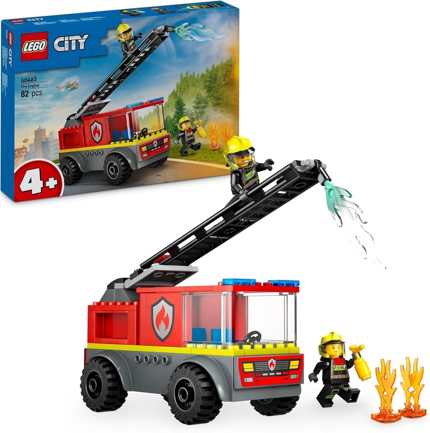 Autoscala dei pompieri LEGO City - Autopompa giocattolo con 2 minifigure di pompiere per ragazzi e ragazze dai 4 anni - giocattolo educativo - regalo per bambini in età prescolare 60463 Set da costruzione Besuche den LEGO-Store Titolo predefinito