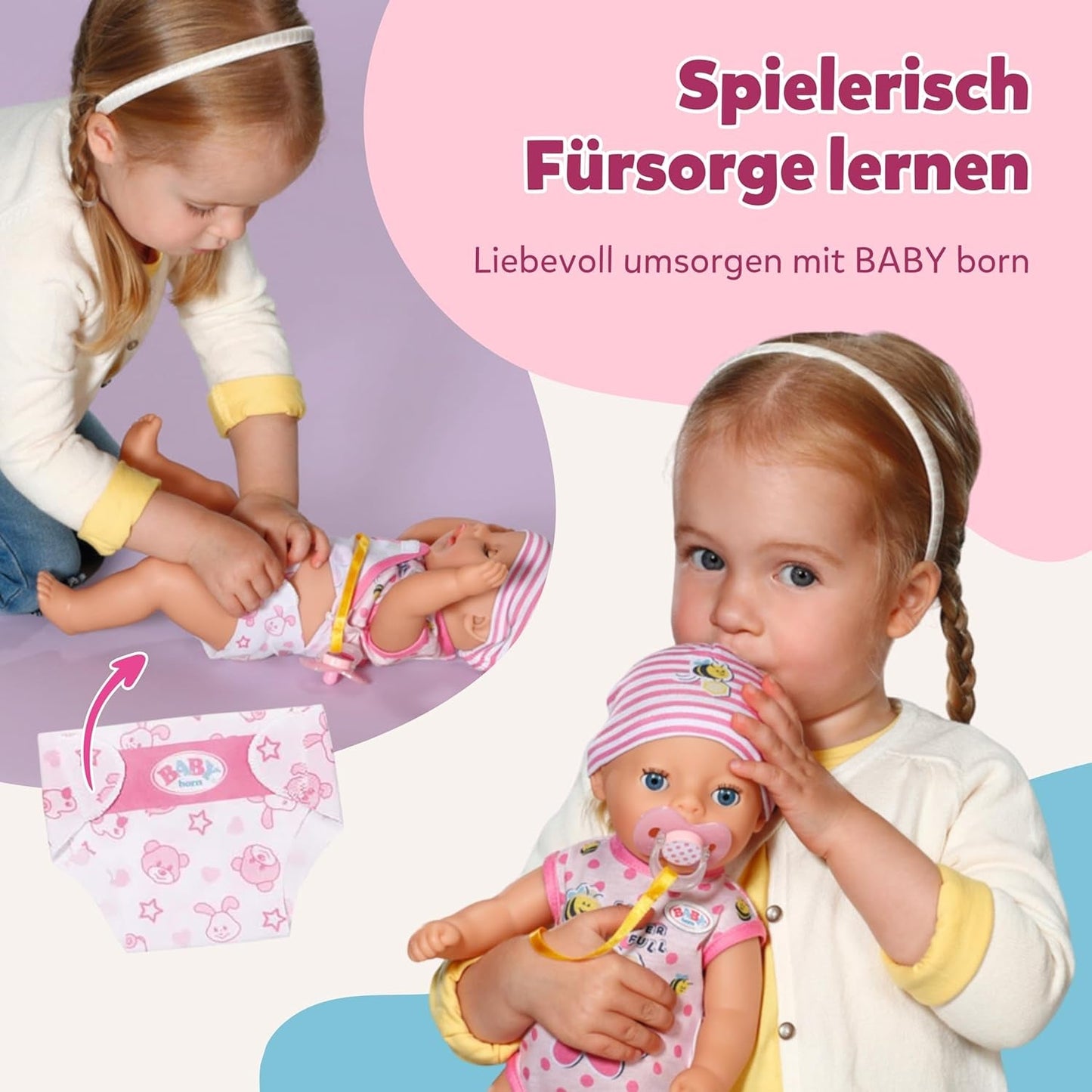 Bambolina Baby Born Lena (bambina) - 36 cm - 7 funzioni, compresi accessori e materasso - Funziona completamente senza batterie - Adatto a bambini piccoli a partire da 1 anno