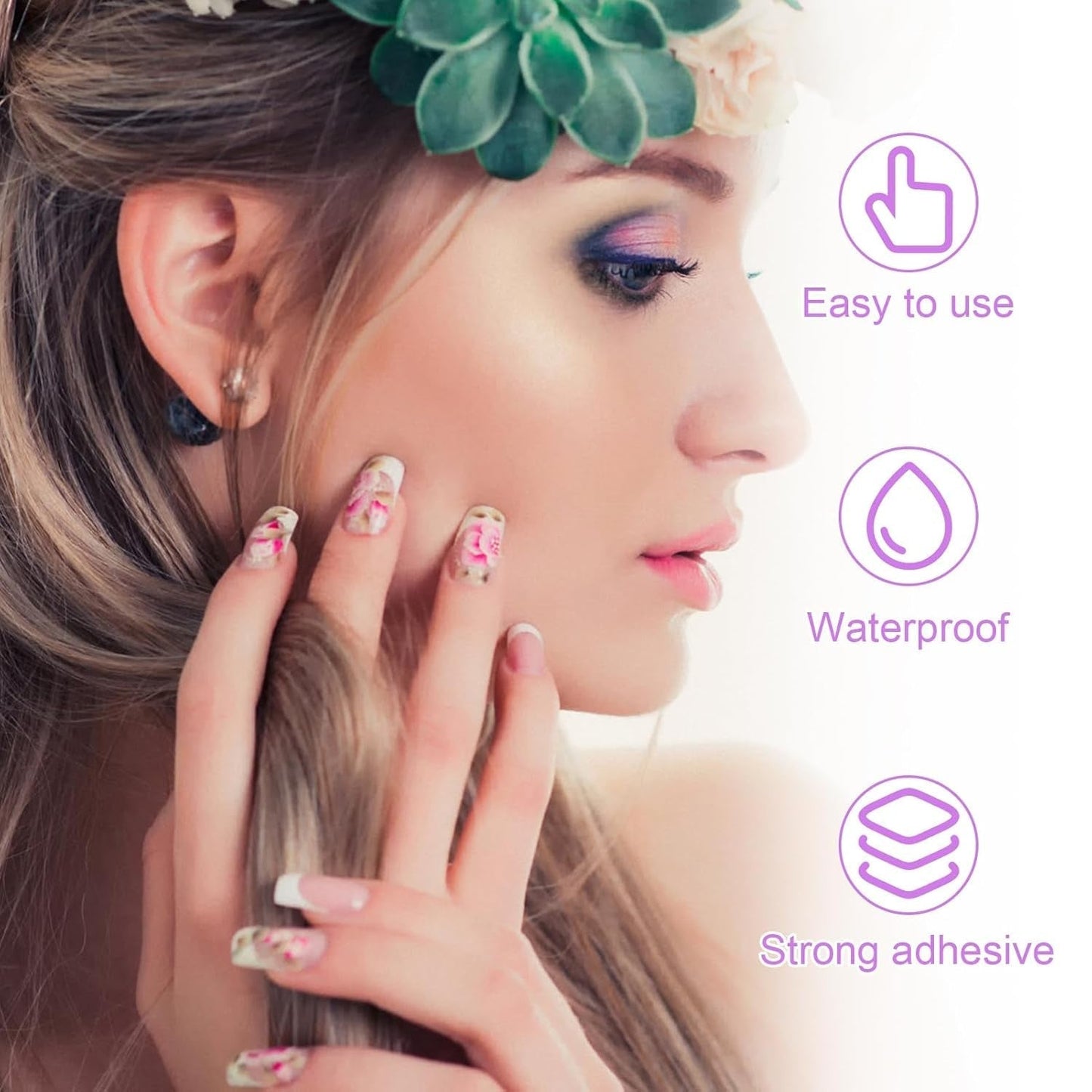 Tamponi di colla per unghie da 240 pezzi, foglio adesivo per unghie finte, 10 fogli adesivi biadesivi trasparenti e traspiranti super adesivi (gel gelatina) per manicure e unghie artificiali, incluso set manicure