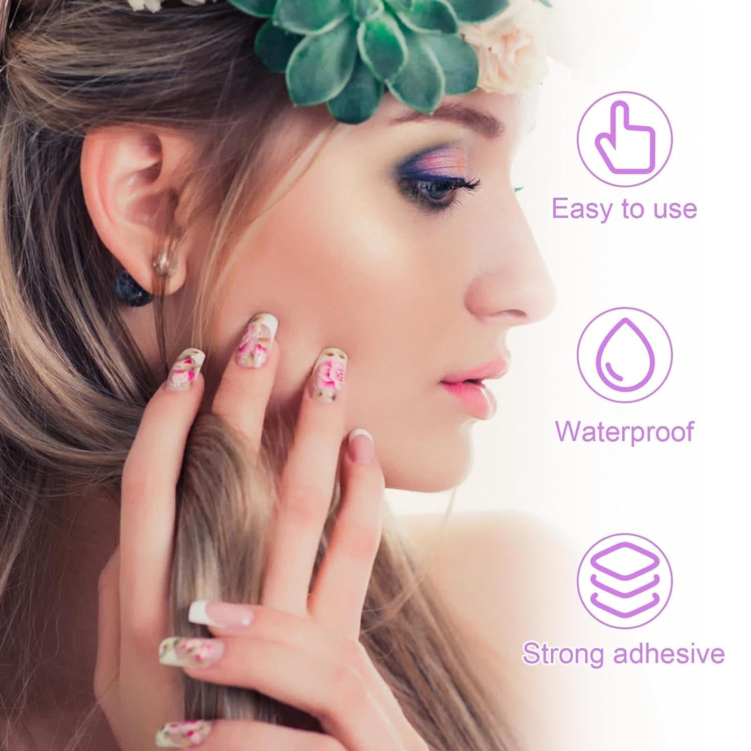 Tamponi di colla per unghie da 240 pezzi, foglio adesivo per unghie finte, 10 fogli adesivi biadesivi trasparenti e traspiranti super adesivi (gel gelatina) per manicure e unghie artificiali, incluso set manicure