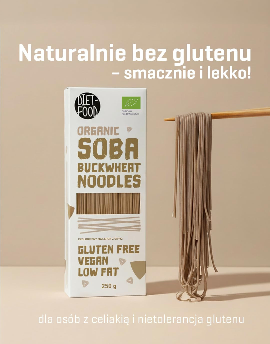 DIET-FOOD Bio Buchweizen Soba Nudeln Lebensmittel Pasta Vegane Glutenfreie Lactosefrei Sojafrei Nudeln für Vegetarian und Veganer 250 Gramm