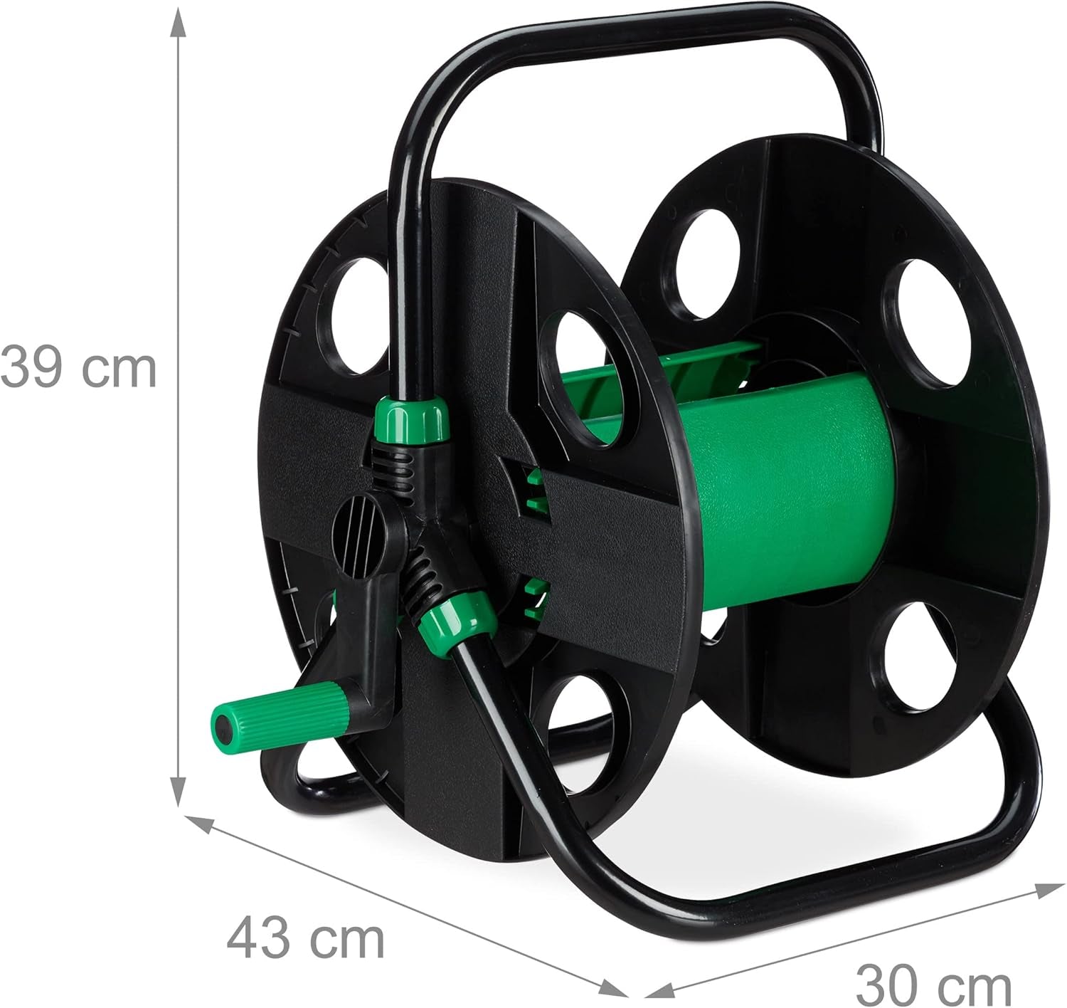 Relaxdays Avvolgitubo, Avvolgitubo Vuoto per Acqua, Tubo da Giardino da 30 m 1/2", Altezza-Larghezza 39 x 43 x 30 cm, Nero-Verde