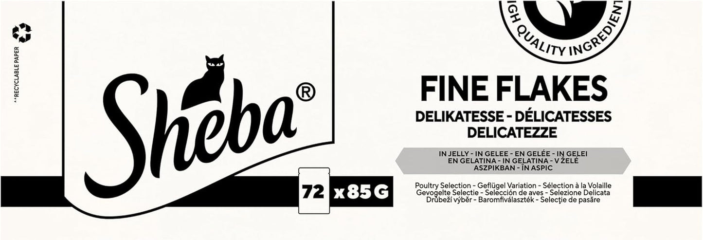 SHEBA Cibo umido per gatti - 72 buste x 85g - Varietà di pollame in gelatina - Cibo umido per gatti - 1 confezione grande