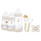 MAM Newborn Set, set regalo, composto da: 2 biberon anticoliche da 160 ml, 1 biberon anticoliche da 260 ml, 1 ciuccio Original Start, 1 spilla per ciuccio, da 0 mesi, Neutro