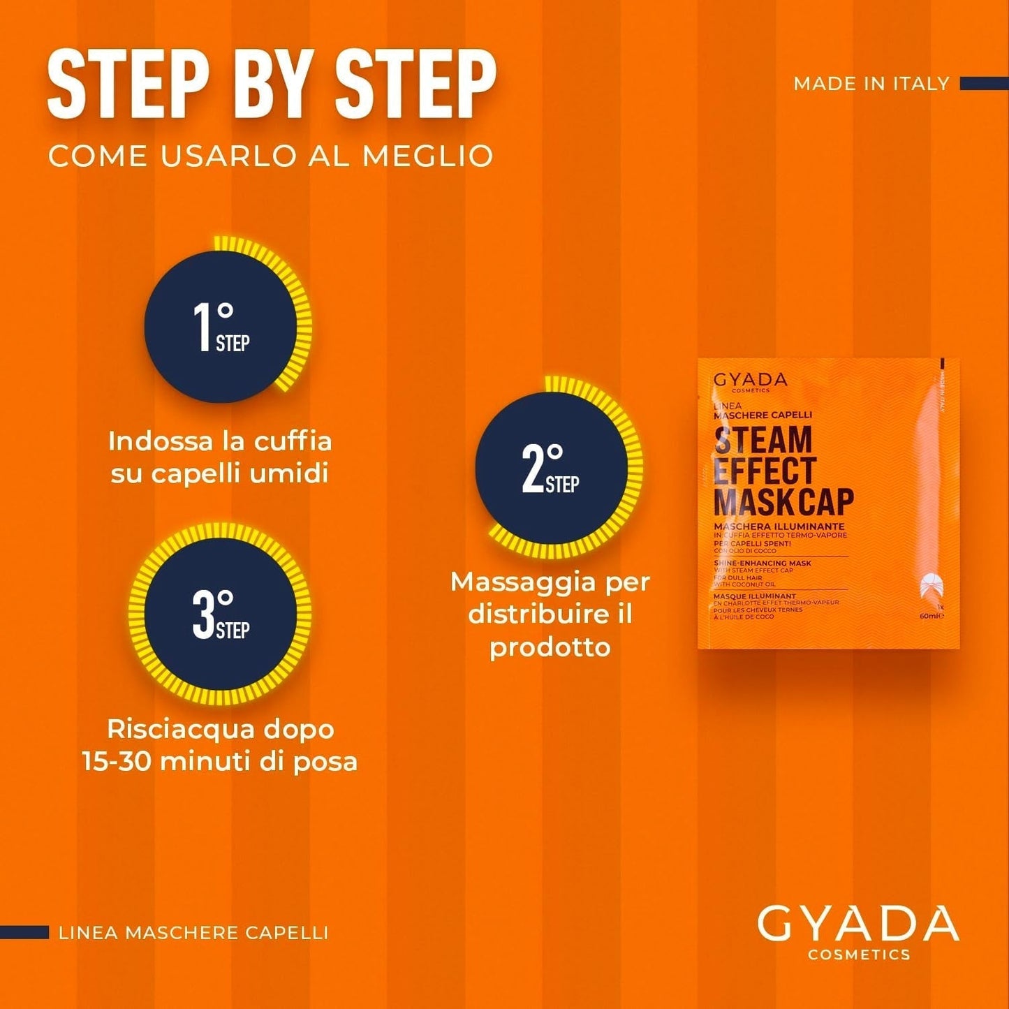 GYADA COSMETICS, maschera per capelli in materiale leggero e rivitalizzante, dona lucentezza e morbidezza, effetto nutriente e riparatore, con cuffia termica, a base di olio di cocco e avocado, maschera per capelli Naty Shop da 60 ml