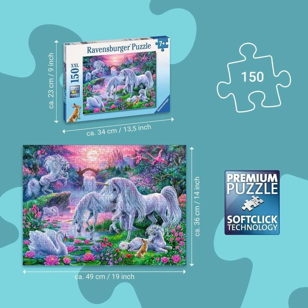 Puzzle per bambini Ravensburger - 10021 Einhörörner Im Abendrot - Puzzle fantasy per bambini dai 7 anni, con 150 pezzi in formato XXL Puzzle Naty Shop