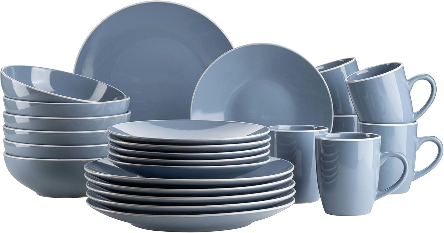 MÄSER 931844 Set di stoviglie moderne serie Elissa per 6, blu con bordo bianco, set combinato da 24 pezzi, ceramica