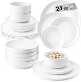 SANGER | Marlo White Servizio Piatti Servizio Piatti 24 Pezzi per 6 con Piatti Dessert, Piatti Piani, Ciotole e Ciotole per Cereali Set Piatti Piani in Porcellana Stoviglie Design Moderno COLLEZIONE PREMIUM