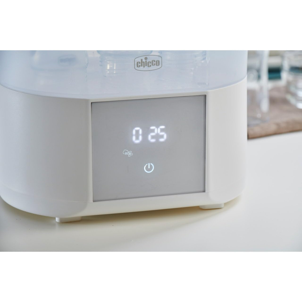 Sterilizzatore Modulare Chicco con Funzione Asciugatura, Sterilizzatore Biberon, Anello Dentizione e Ciuccio con Auto-Stop, Adatto al Microonde, Adatto per sterilizzare fino a 6 biberon da 330ml