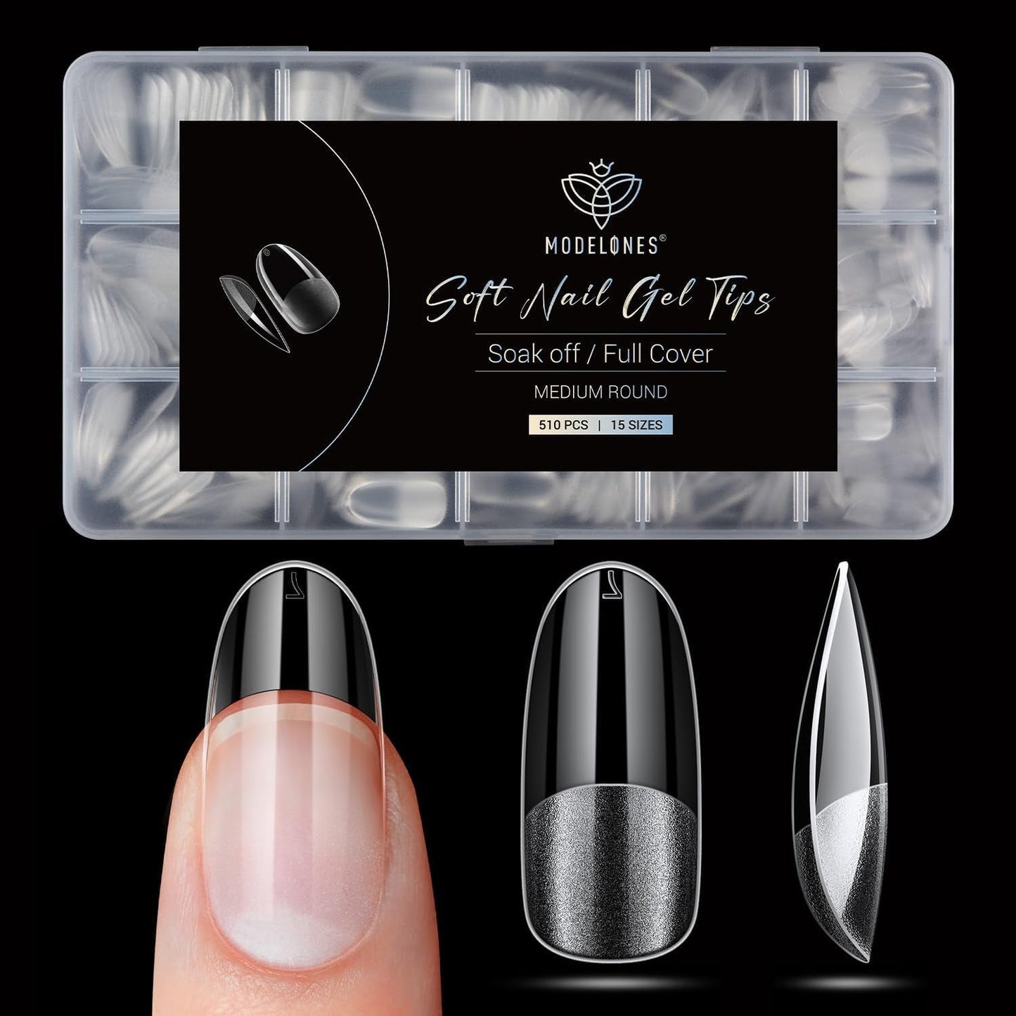 Modelones Nail Tips 510 pezzi - Set di punte per unghie a copertura totale, Set di punte in gel, Punte per unghie in resina PMMA pre-lucidante, Unghie artificiali per colla su nail art fai da te, Squoval corto