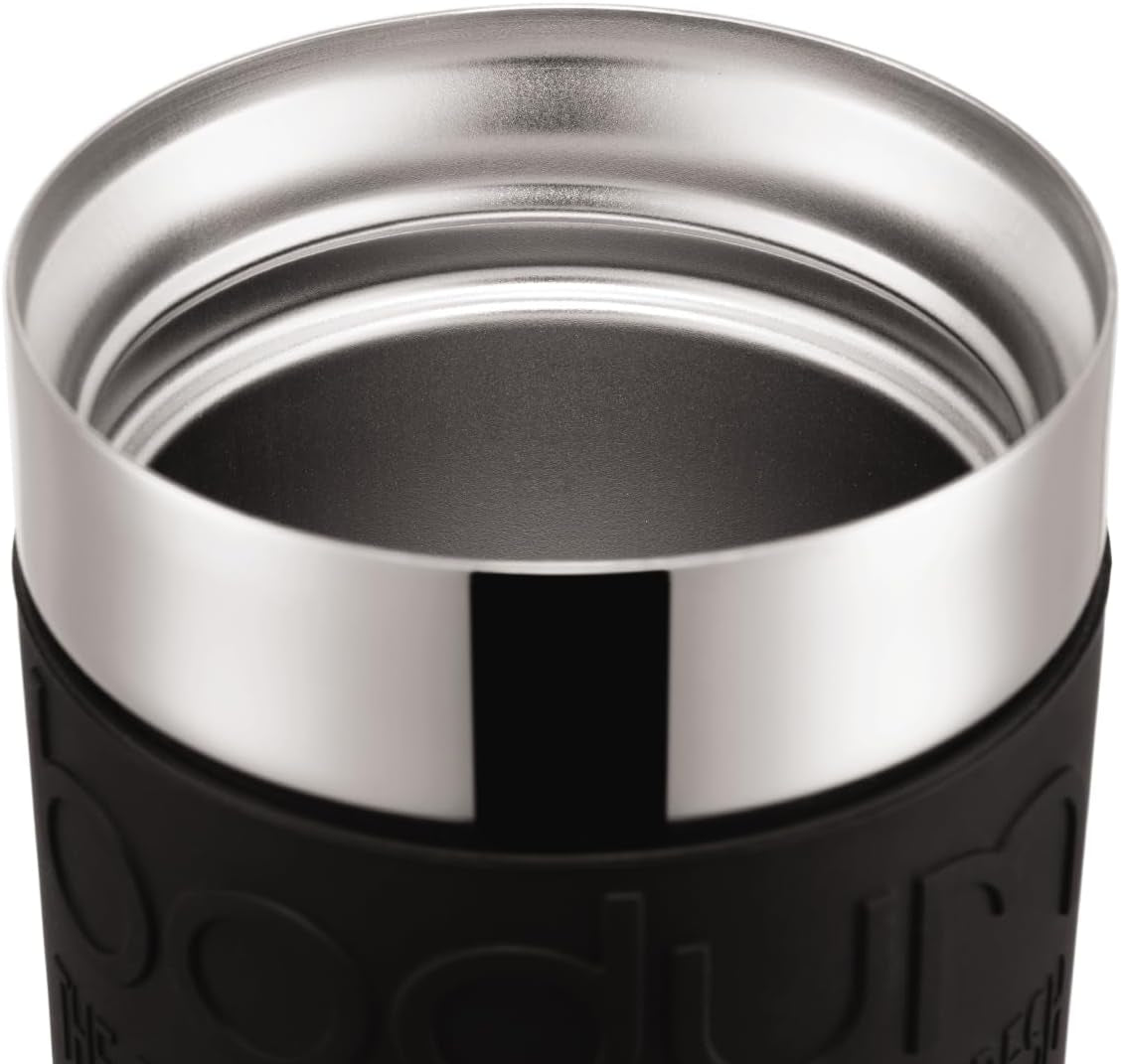 Bodum K11067-01 Caffettiera da viaggio in acciaio inossidabile nera con coperchio di ricambio 350 ml