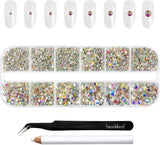Beadsland 2500 pezzi di vetro per nail art strasssteine ​​​​Kristall Flatback Edelsteine ​​​​Runde, ​​für Handwerk Gemischt 8 Größen SS4 ~ SS30 con picking Pinzette e Stift (Kristall Weiss)