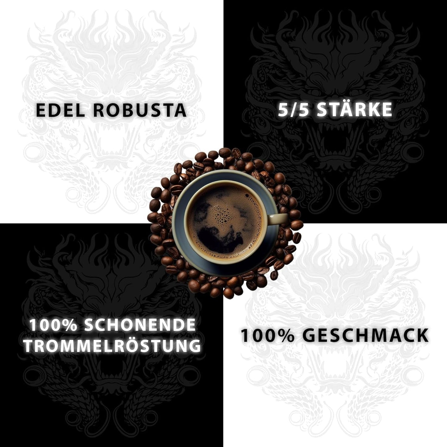 Black Dragon Espresso 100% Robusta - Caffè in grani tostati extra forti - Caffè molto forte e corposo con alto contenuto di caffeina - Espresso molto forte