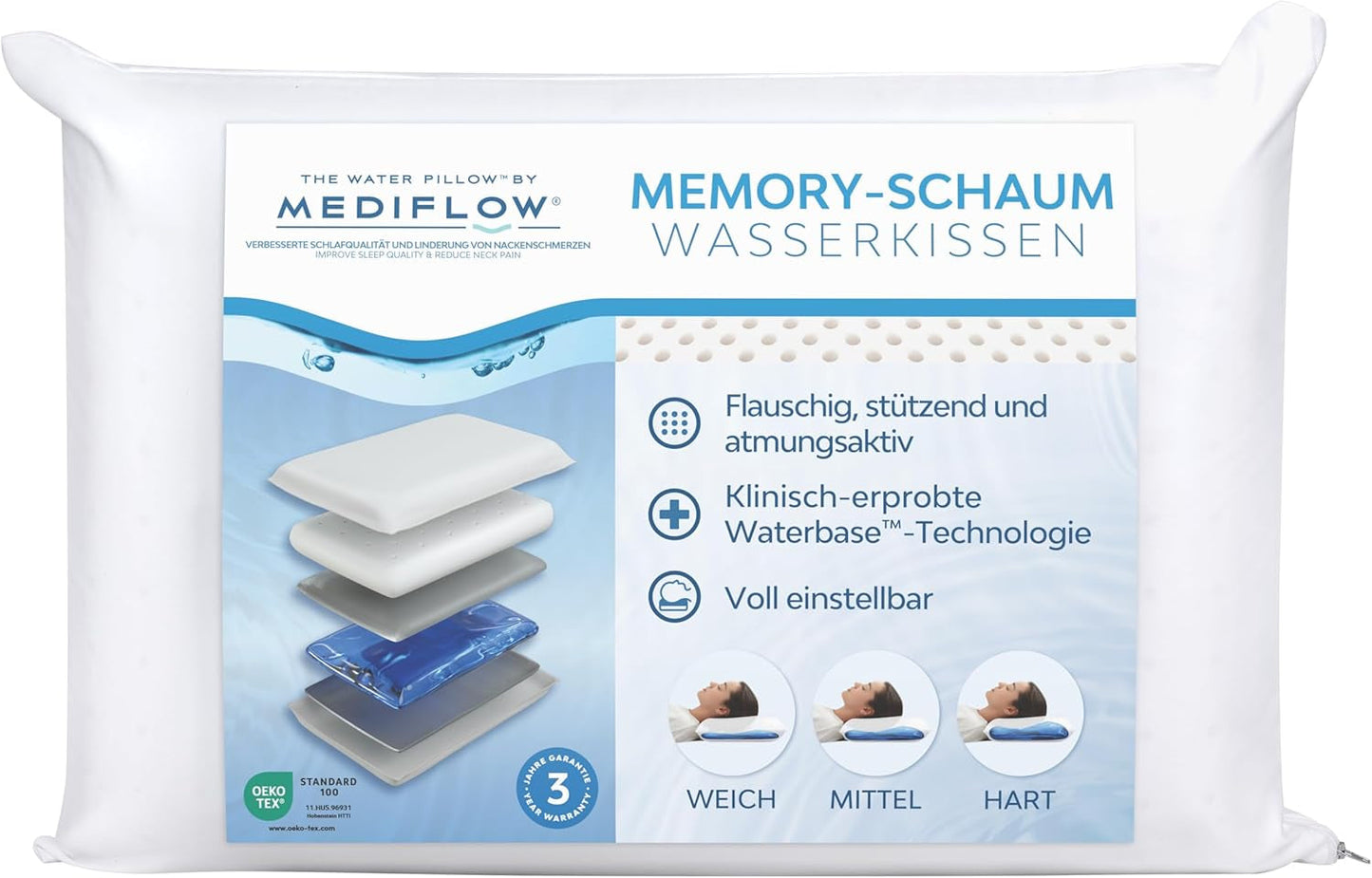Mediflow The Original 5008 Cuscino ad Acqua con Schiuma Viscosa 50X70 cm, Bianco, Singolo, 1 Pezzo (1 Confezione) Naty Shop Cuscini Standard Titolo predefinito