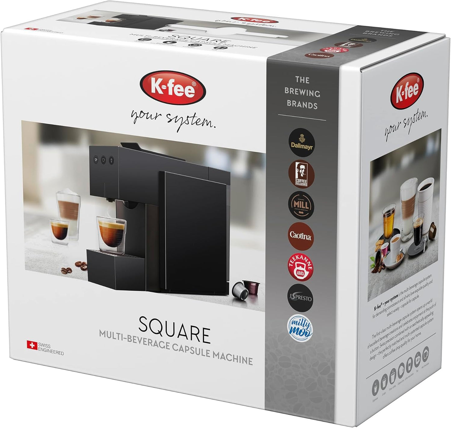 Macchina per caffè espresso con capsule K-FEE SQUARE per caffè, tè e cacao | Espresso compatto | Riscaldamento rapido | Serbatoio dell'acqua da 0,8 l | 19 battute | Pianoforte nero