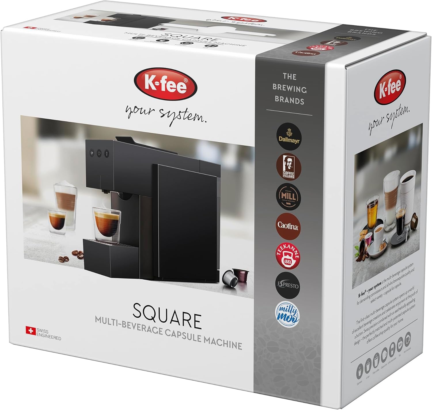 Macchina per caffè espresso con capsule K-FEE SQUARE per caffè, tè e cacao | Espresso compatto | Riscaldamento rapido | Serbatoio dell'acqua da 0,8 l | 19 battute | Pianoforte nero