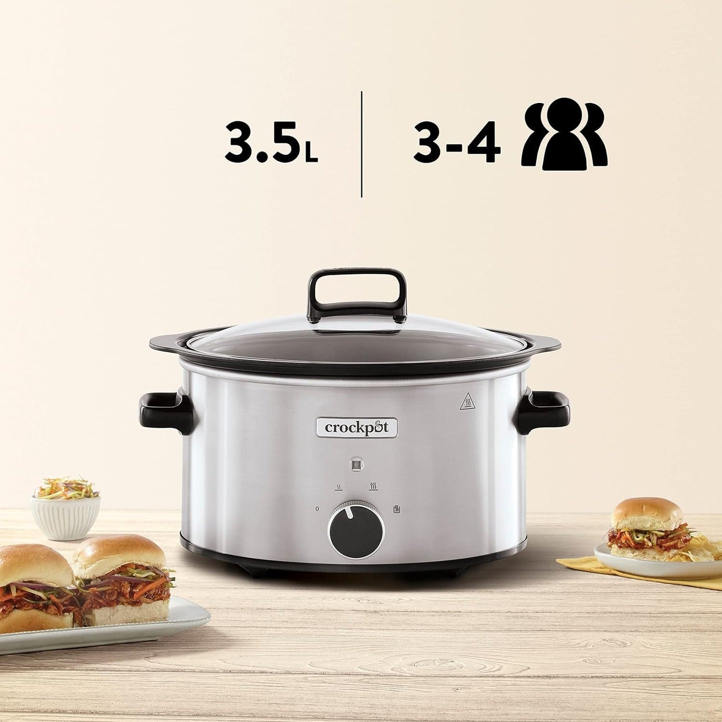 Crockpot a cottura lenta,| 3,5 litri (3-4 persone), contenitore per rosolare carne e verdure, Slow Cooker in acciaio inox Naty Shop