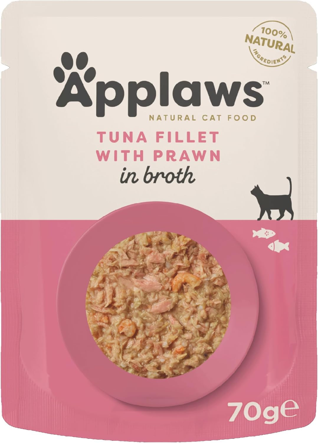 Applaws Premium Natural Umido per gatti, filetti di tonno con gamberetti del Pacifico in zuppa, bustine da 70 g (12 x 70 g)