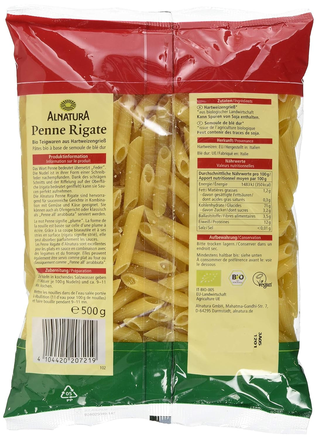 Pasta biologica Penne Rigate, 500g