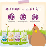MjAMjAM - Alimento umido premium per gatti - Confezione benessere al pollo Confezione da 12 (12 x 125 g) Senza cereali con carne extra