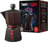 Bialetti Moka Express Stranger Things Caffettiera da 6 tazze, Tasto Musica con Funzione di Ricarica USB-C, Non Adatta ai Piani di Cottura a Induzione, 6 Tazze (270ml), Nero