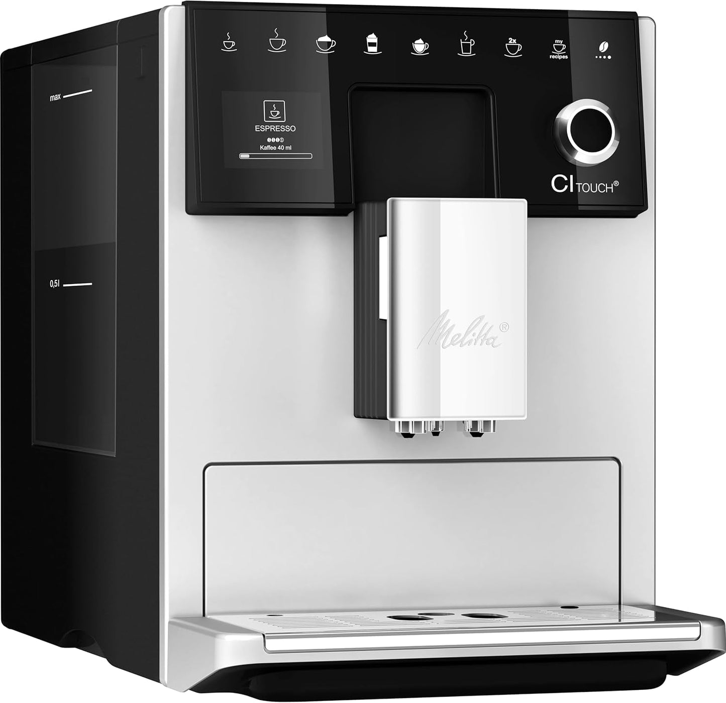 Melitta CI Touch - Macchina per caffè espresso completamente automatica con sistema per il latte, macchina per caffè espresso con macinacaffè integrato e cappuccinatore, ad es. per espresso o cappuccino, argento