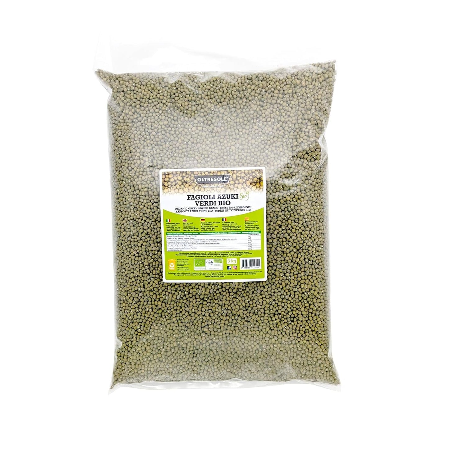 Fagioli Azuki Verdi Biologici, 5kg, Legumi Secchi da Coltivazioni Biologiche Controllate, Ideali per Zuppe, Insalate e Ricette Vegane e Vegetariane, Confezione Economy