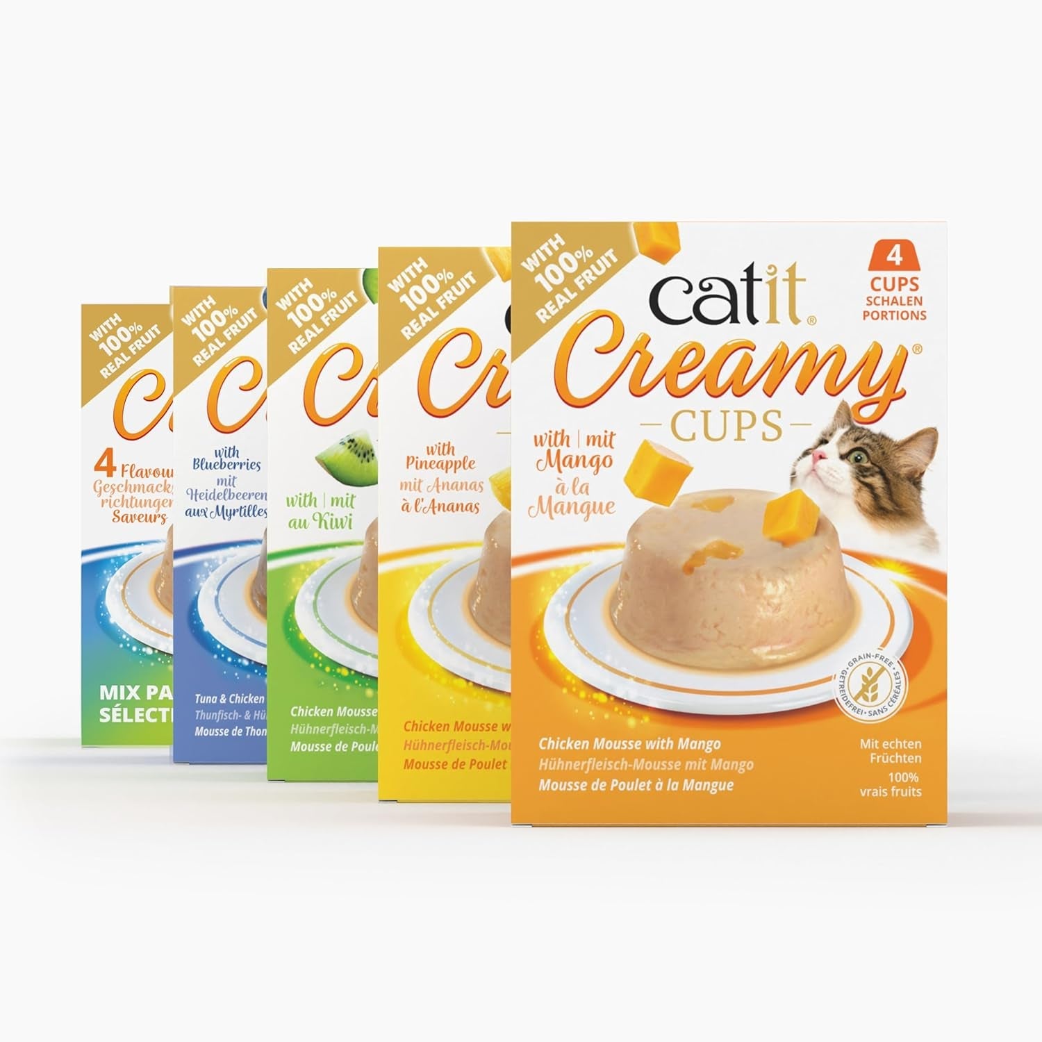 Catit Coppe Cremose, Tonno e Pollo ai Mirtilli, 4x25g