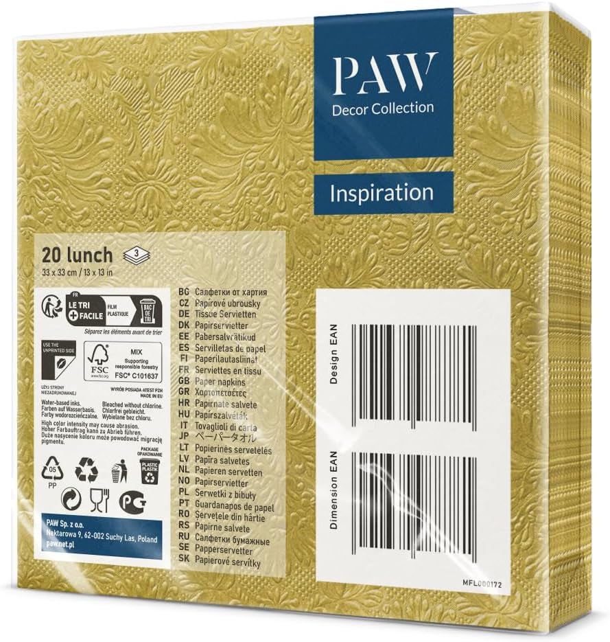 ZAMPA - Tovaglioli 3 Veli (33 X 33 Cm) I 20 Pezzi I Perfetti per Compleanni, Feste, Matrimoni, Comunioni e Festività I Tovaglioli di Carta Colorata - Occasioni Speciali, Soprammobili I Ispirazione Classica (Oro)