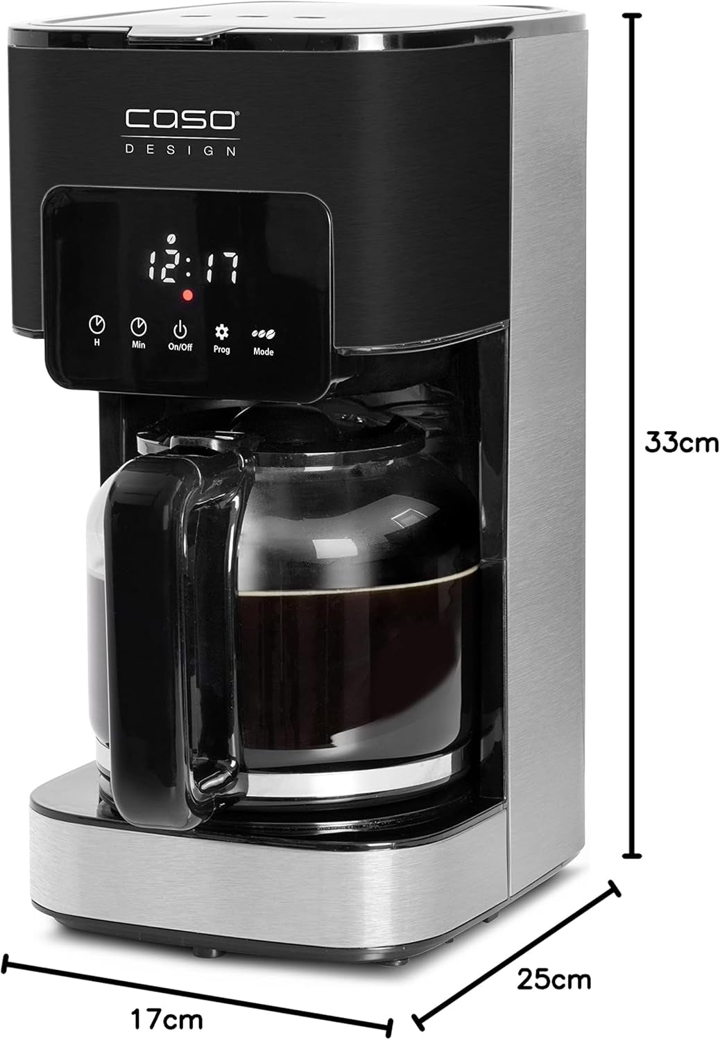 Macchina per caffè espresso CASO Coffee Taste and Style con filtro permanente, 1,5 l, temperatura di erogazione ottimale 92-96 °C, sistema antigoccia, testa di erogazione ottimizzata, acciaio inossidabile, 12 tazze
