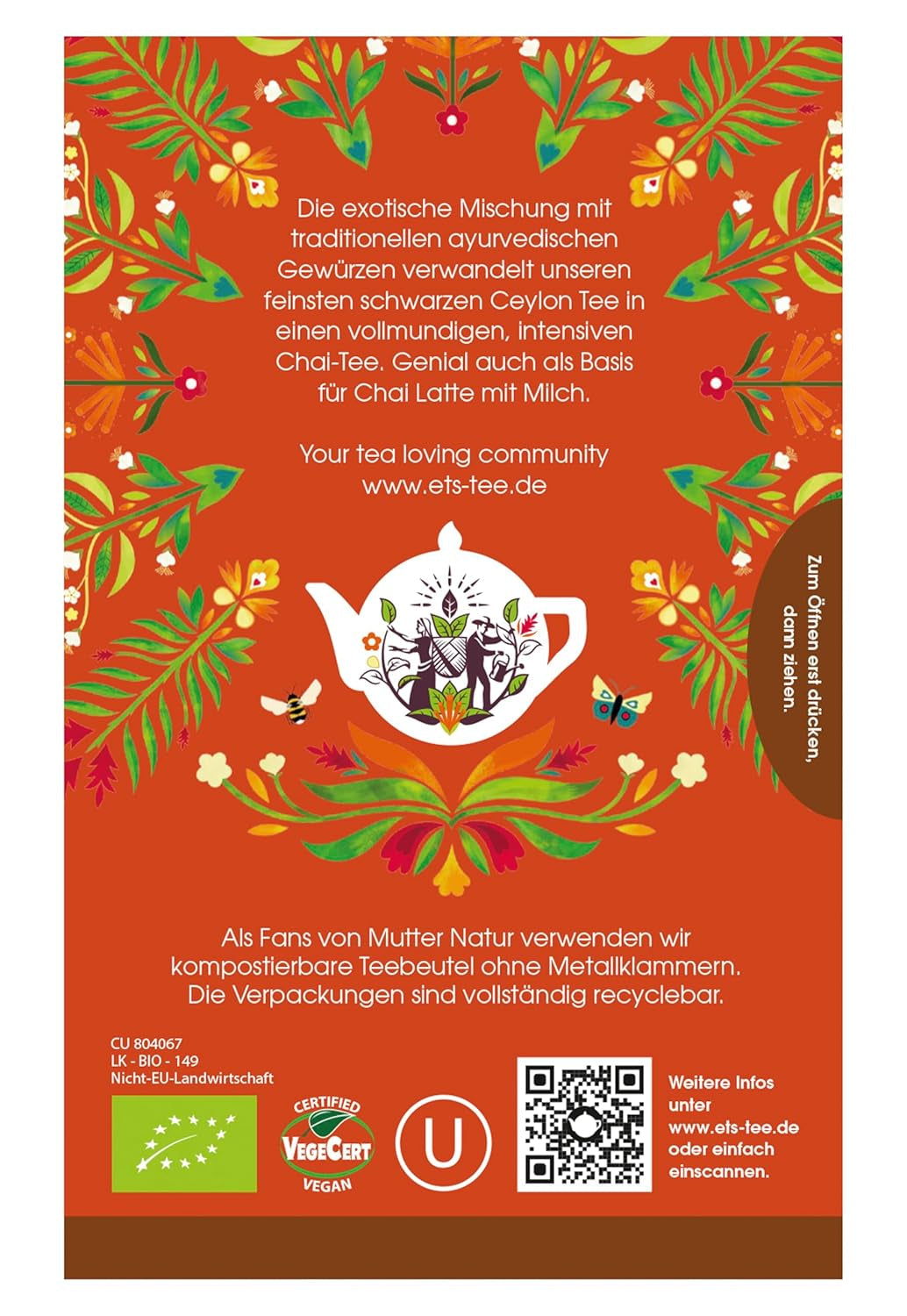 ETS - Tè nero Chai, Naturland BIO, 20 bustine di tè (confezione da 2)