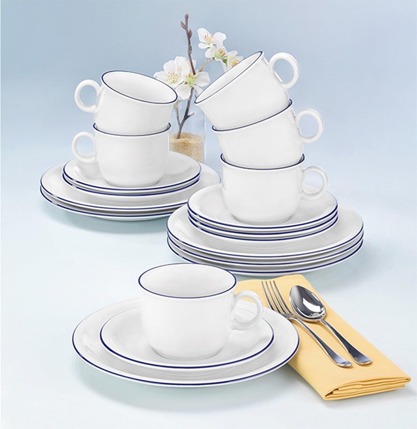 Servizio da caffè Seltmann Weiden 18 pezzi | Serie compatta, bordo blu | Il set comprende 6 piatti colazione, 6 tazzine caffè e 6 piattini, colore blu