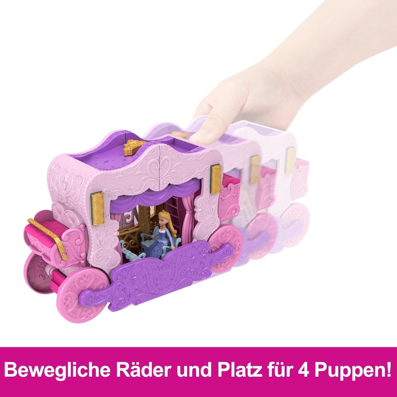Mattel Disney Princess Playset trasformabile dalla carrozza al castello con la piccola bambola Aurora, 3 livelli, 6 aree gioco, 4 personaggi, mobili e accessori HWX17 Naty Shop Dolls