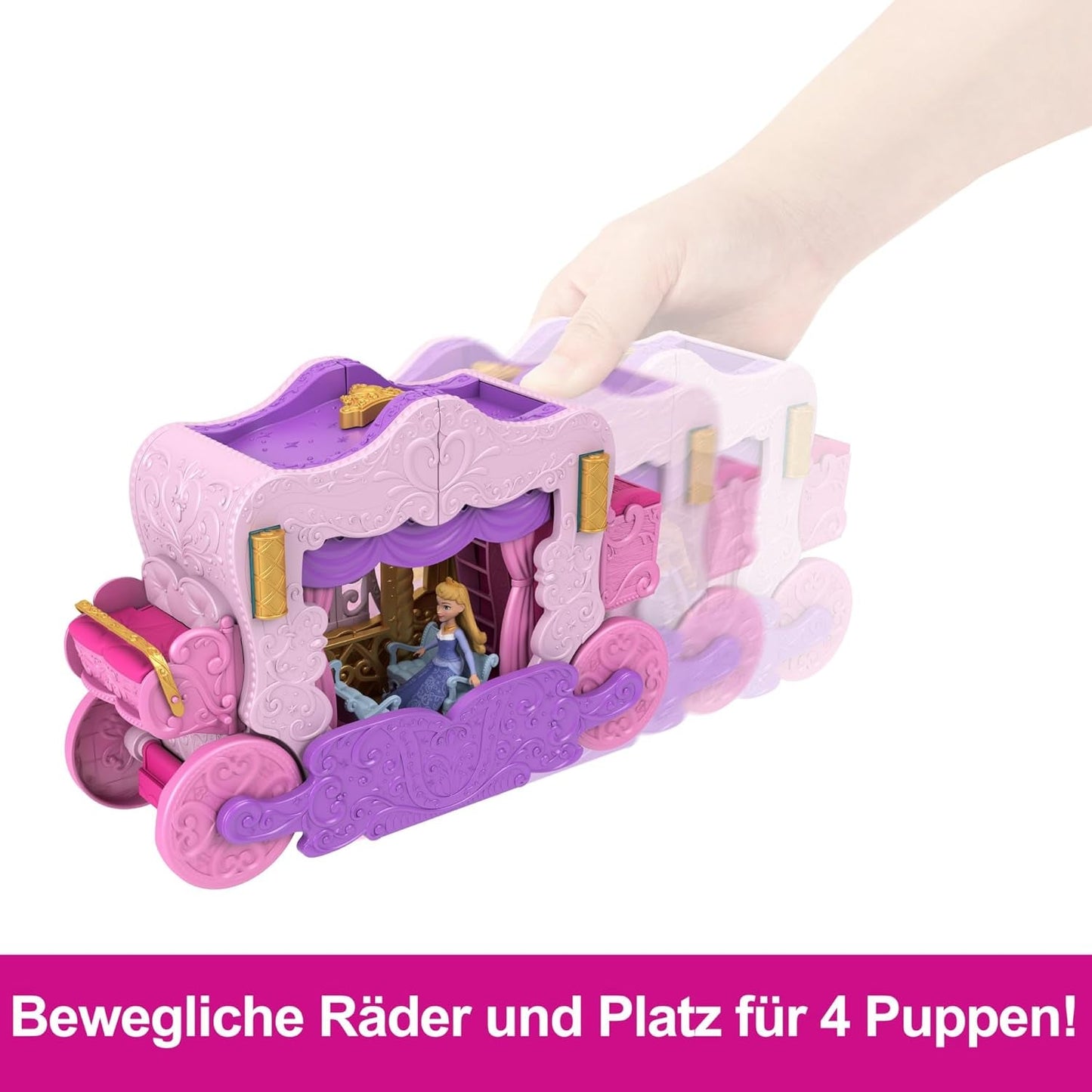 Mattel Disney Princess Transformation Playset Carrozza al castello con mini bambola Aurora, 3 livelli, 6 aree di gioco, 4 personaggi, mobili e accessori HWX17